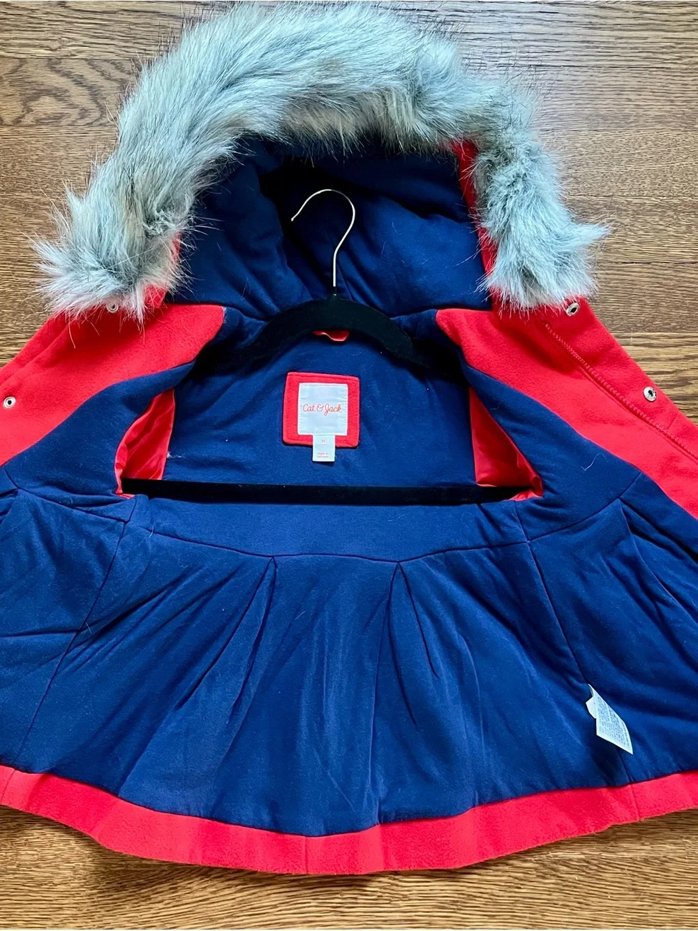 Girls' Red Hooded Peacoat with Removable Faux Fur Trim - Cat & Jack - 2T